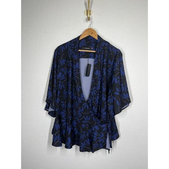 11 Honore Floral Wrap Front Peplum Blouse Top Size 22 Blue Black - Picture 1 of 7